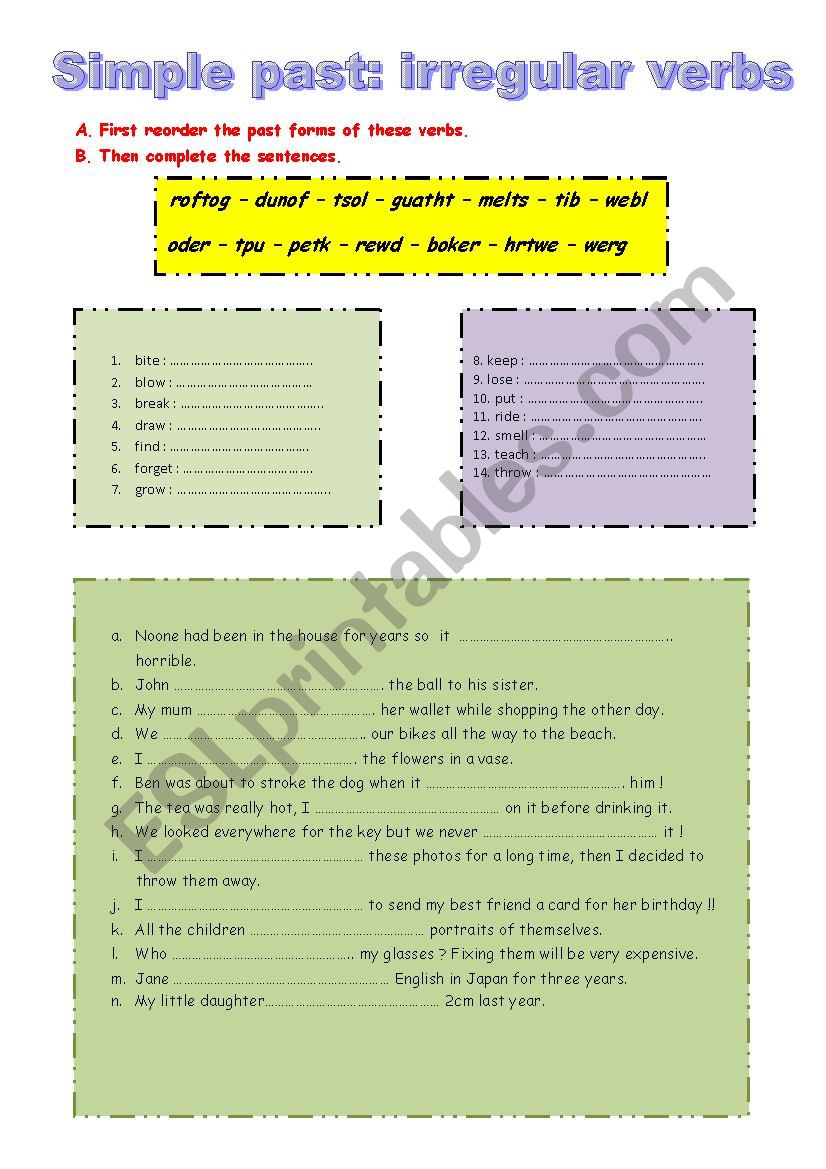 simple past irregular verbs worksheet