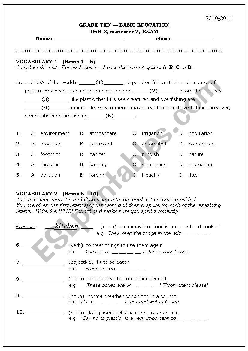 grammar and vocabulary worksheet