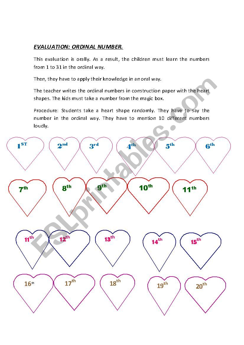 ORDINAL NUMBERS: ORAL EVALUATION 