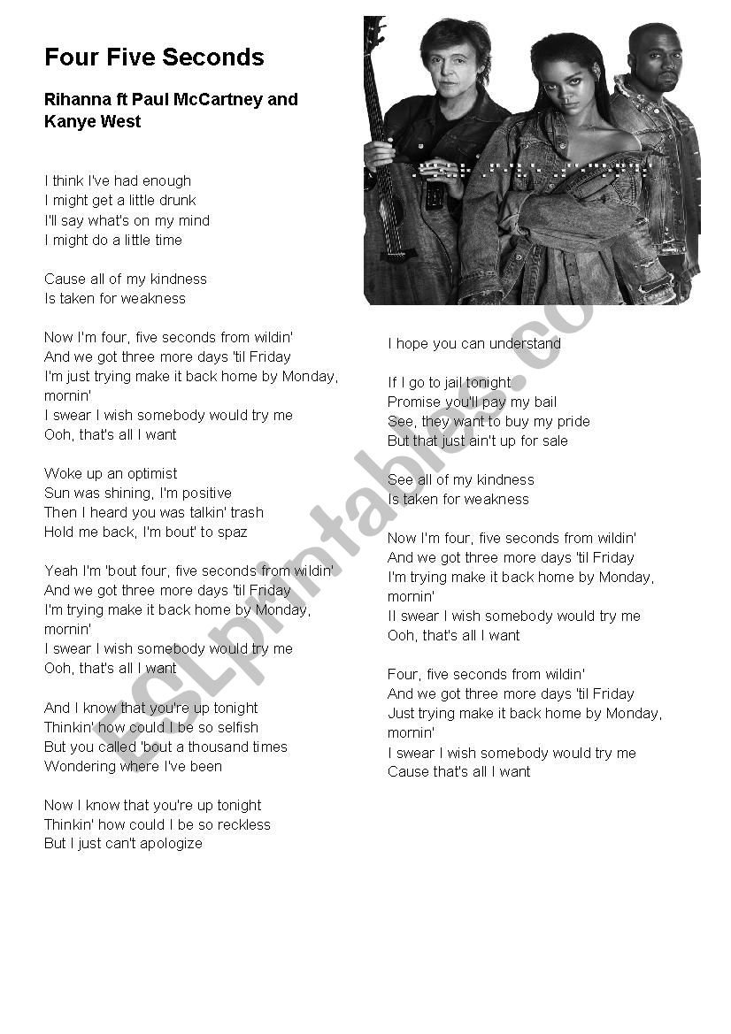 Four five seconds worksheet