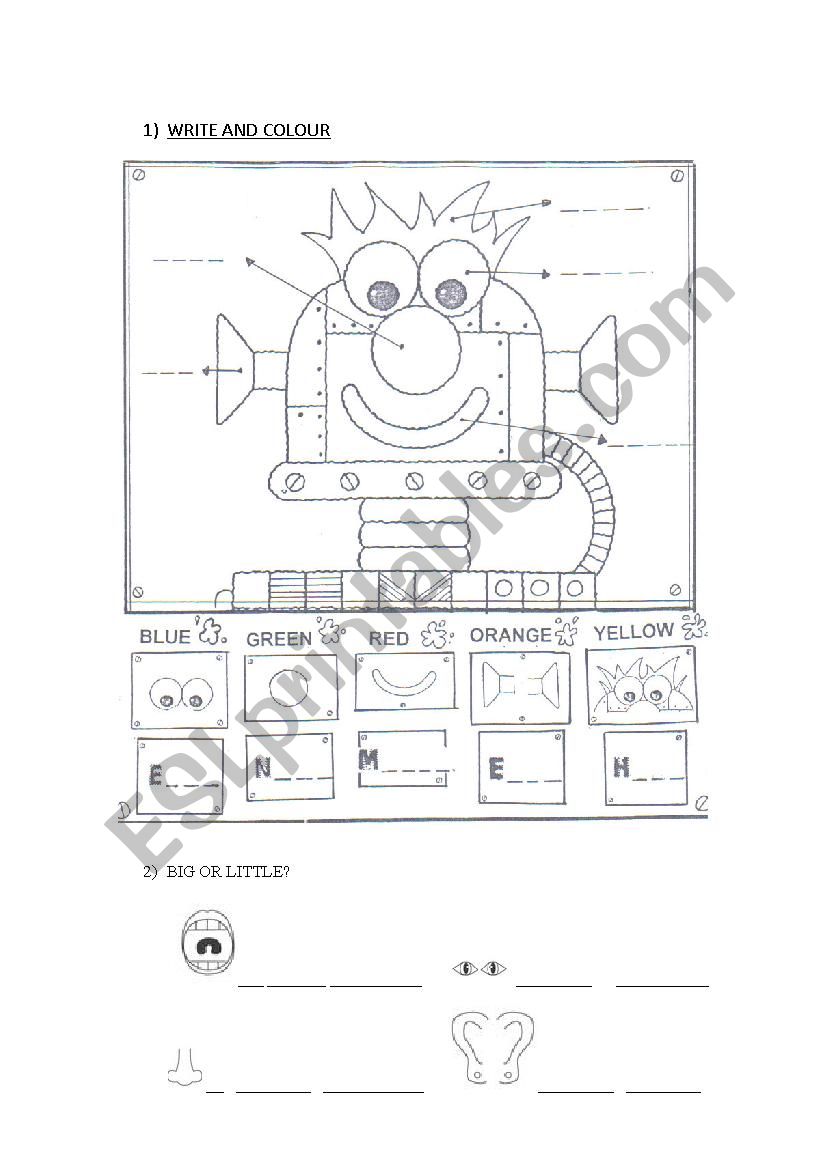 Test parts of the face worksheet