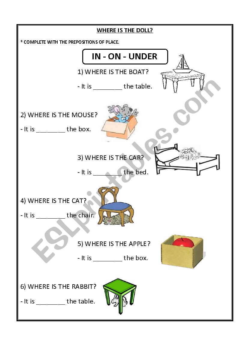 prepositions of place worksheet