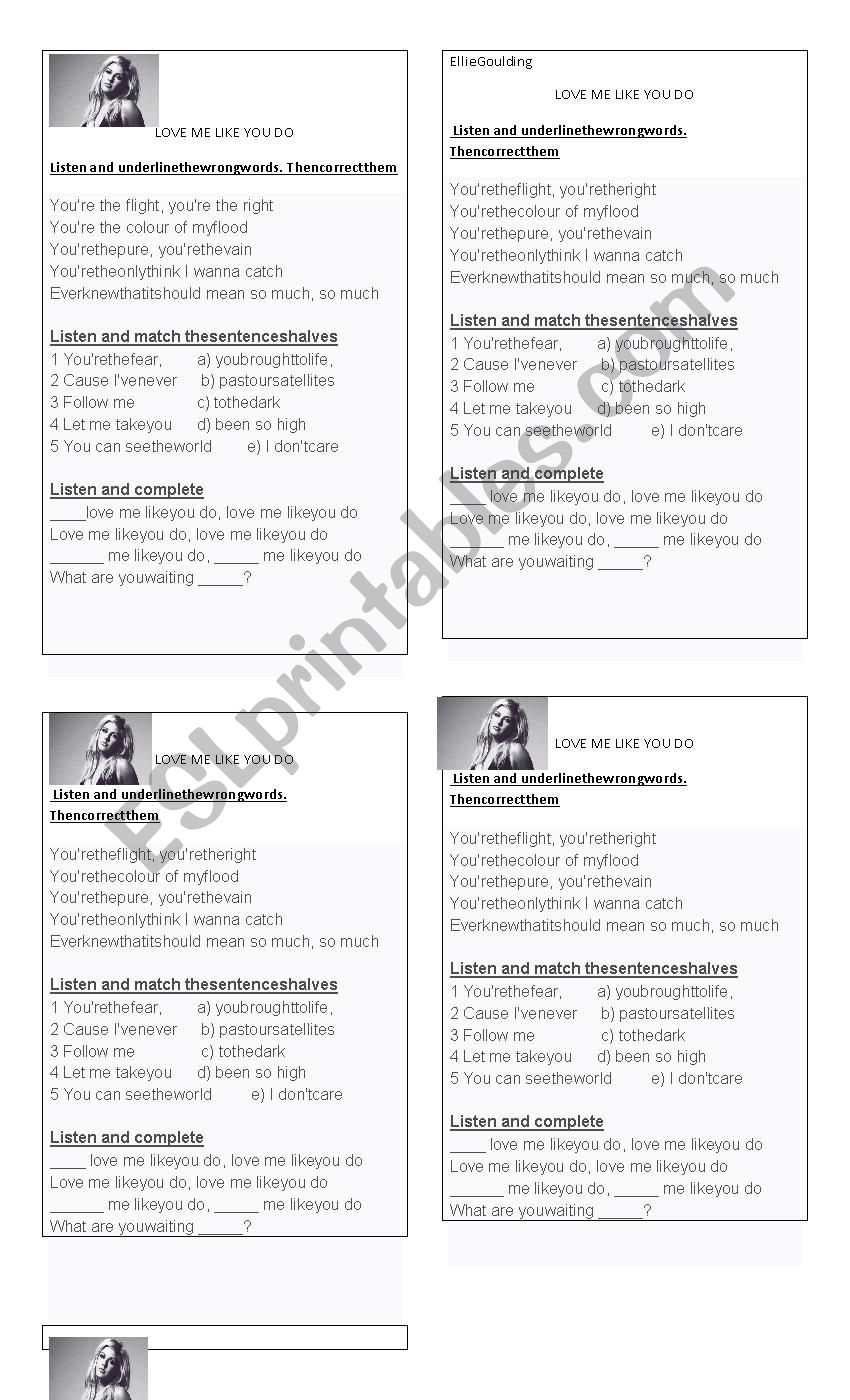 Love me Like you Do worksheet