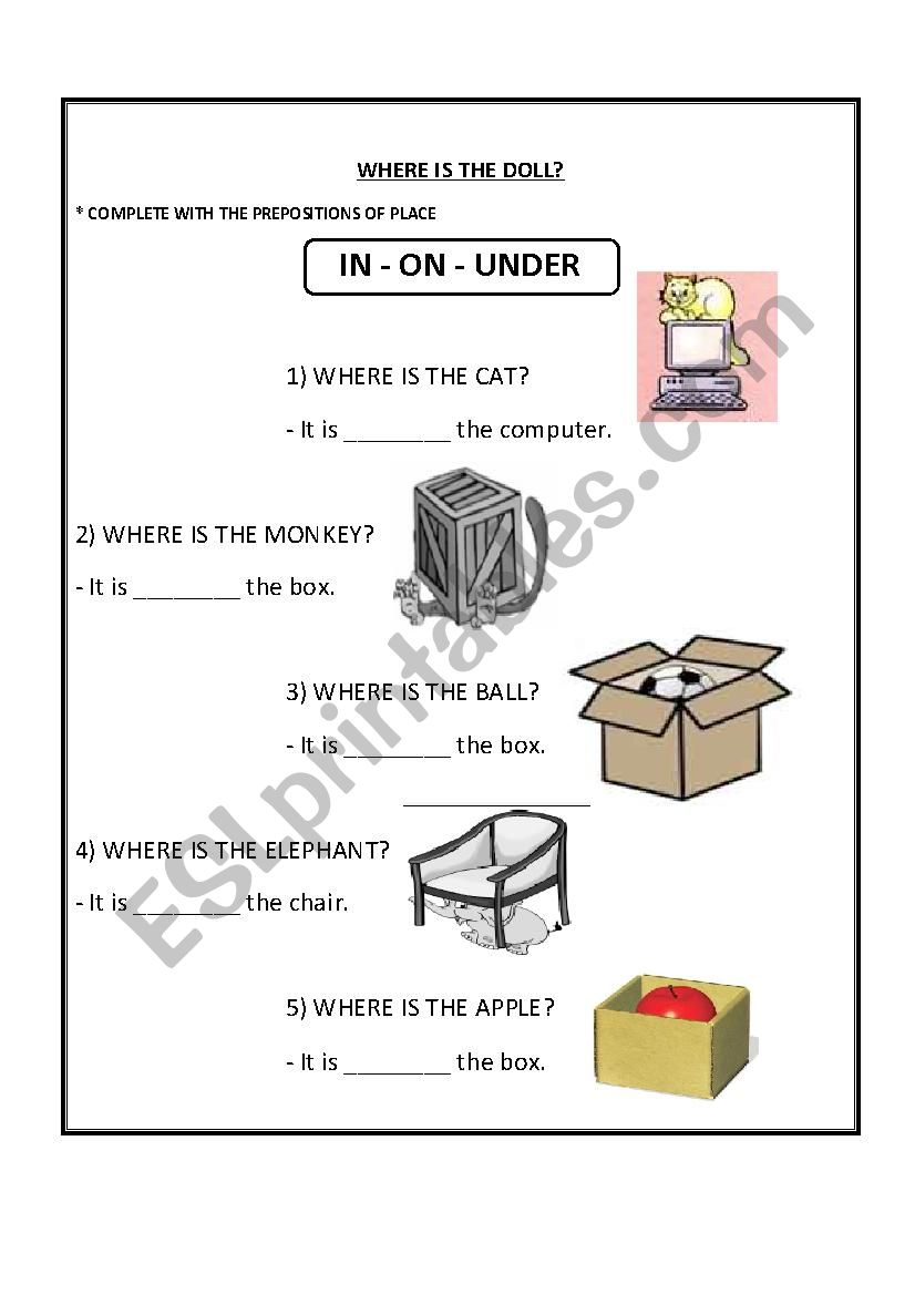 prepositions of place worksheet