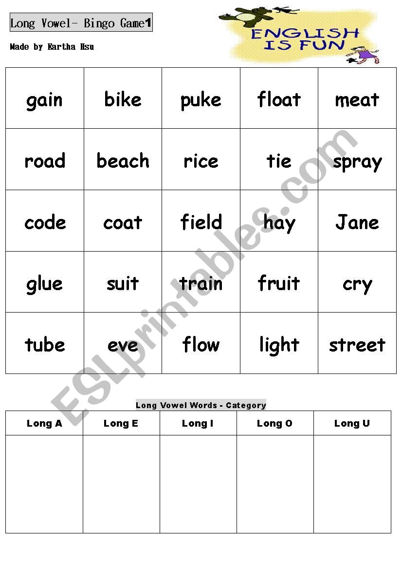 Long Vowel Rules and Game worksheet