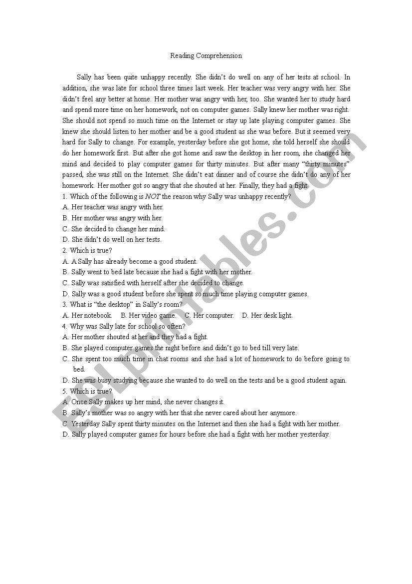 Reading Passage worksheet