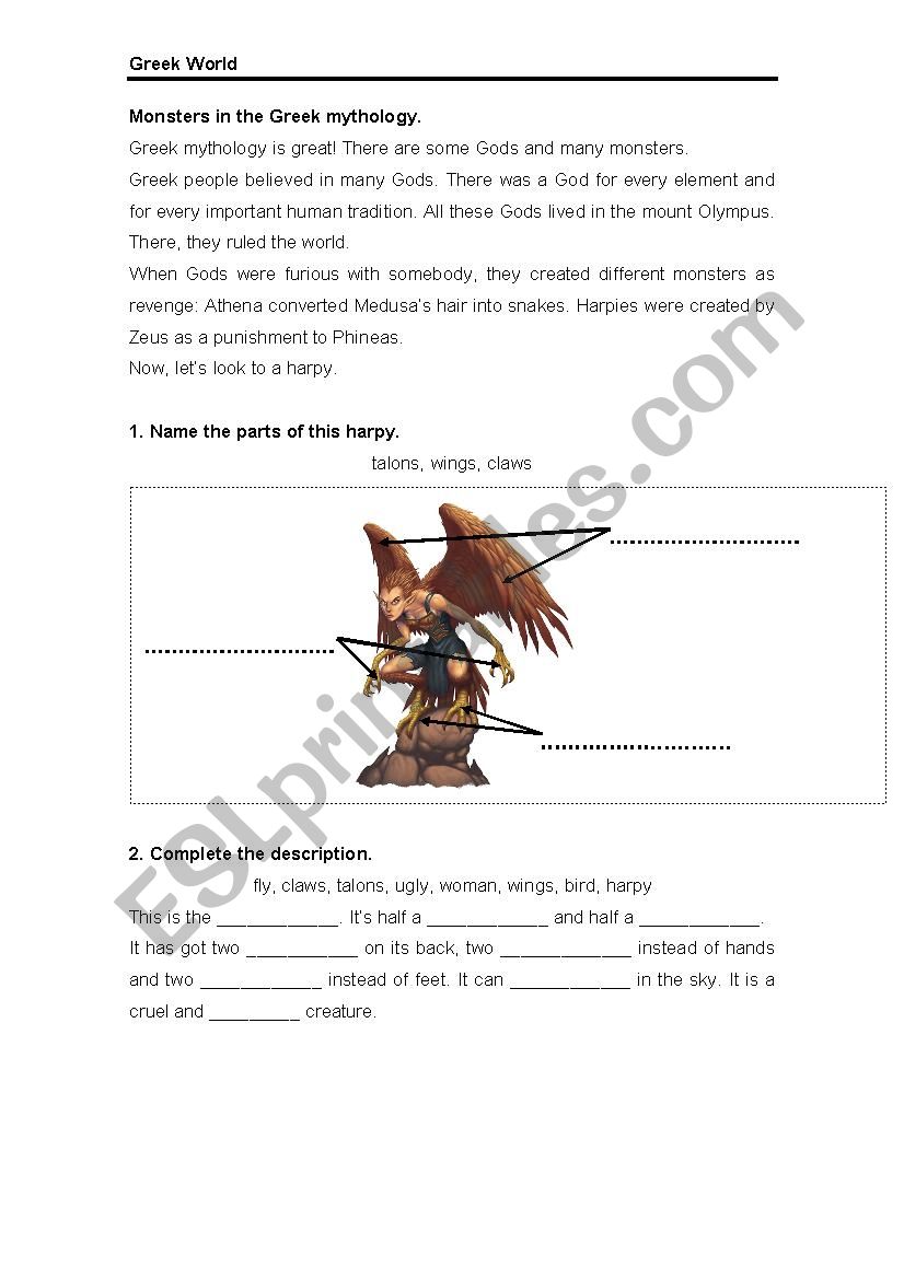 Greek Mythology worksheet