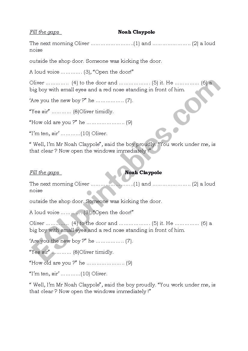 Oliver Twist worksheet