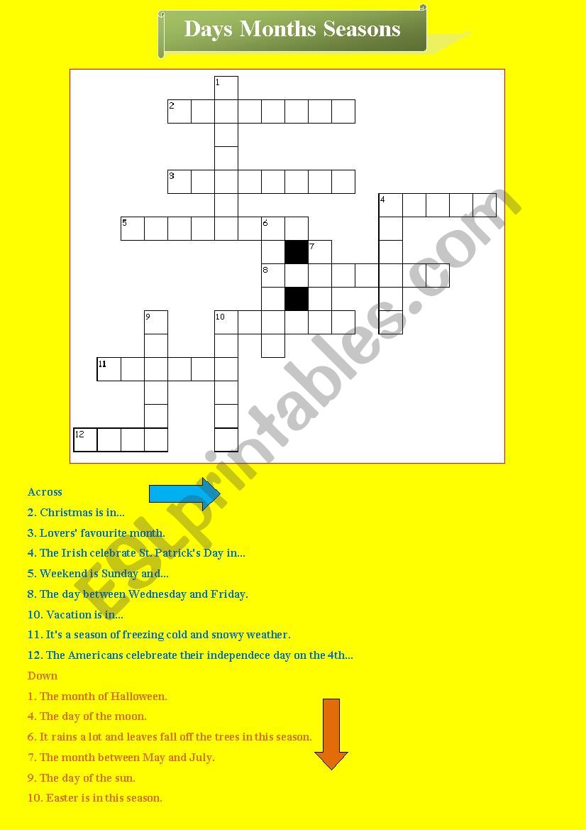 Crossword - days-months-seasons