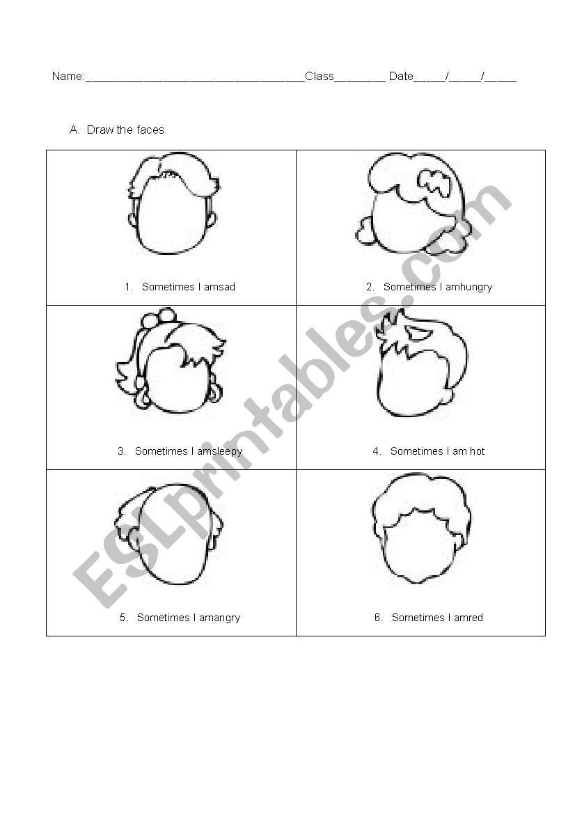 Feelings Draw the Faces worksheet