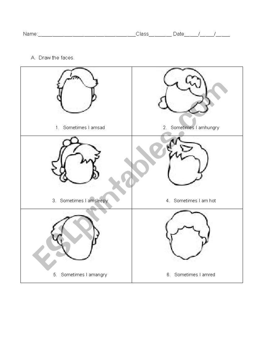 Feelings Draw the Faces worksheet