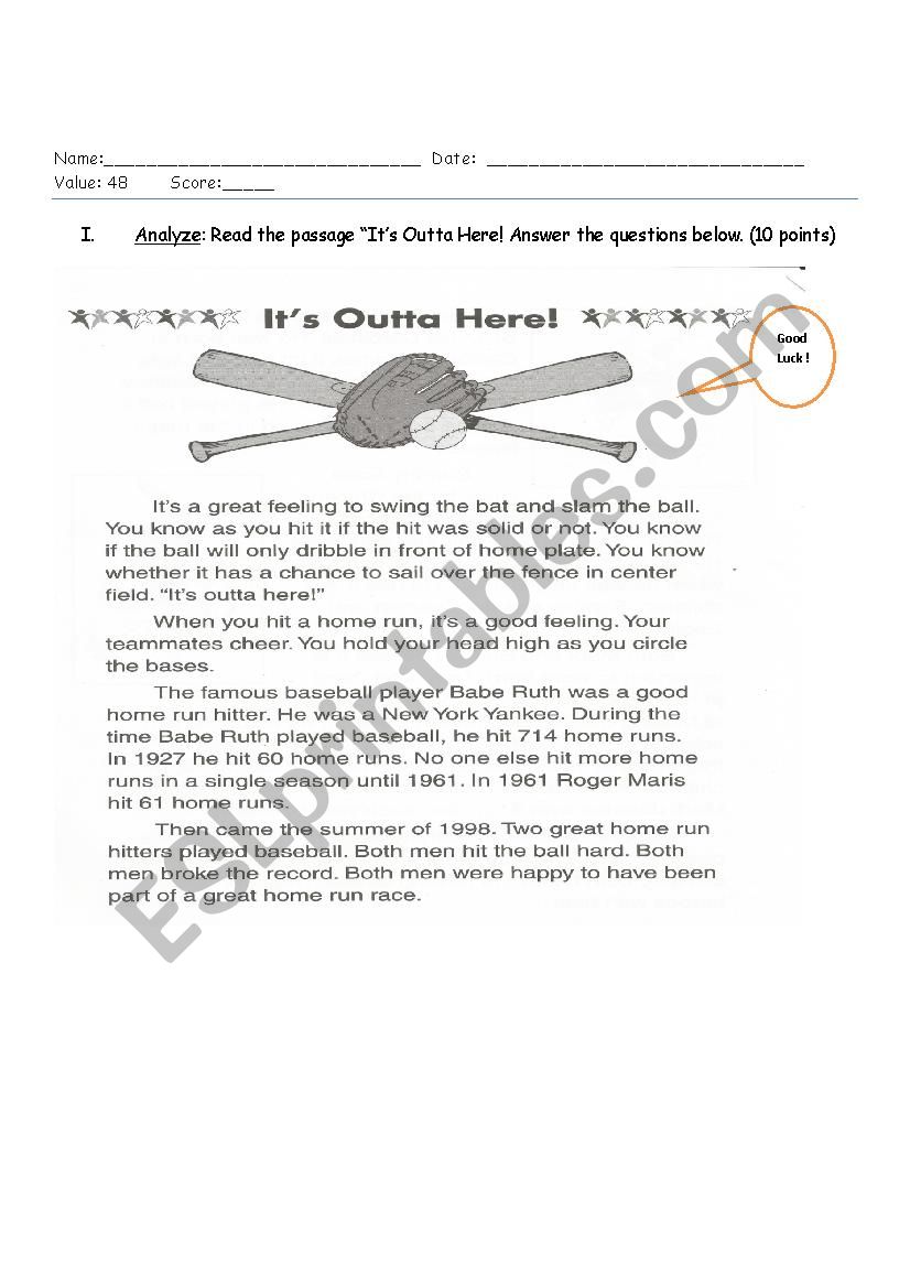 Mid term (Parts of Speech, reading comprehension, writing)