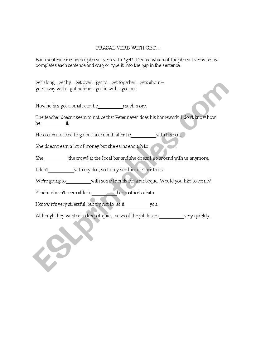 PHRASAL VERBS WITH GET worksheet