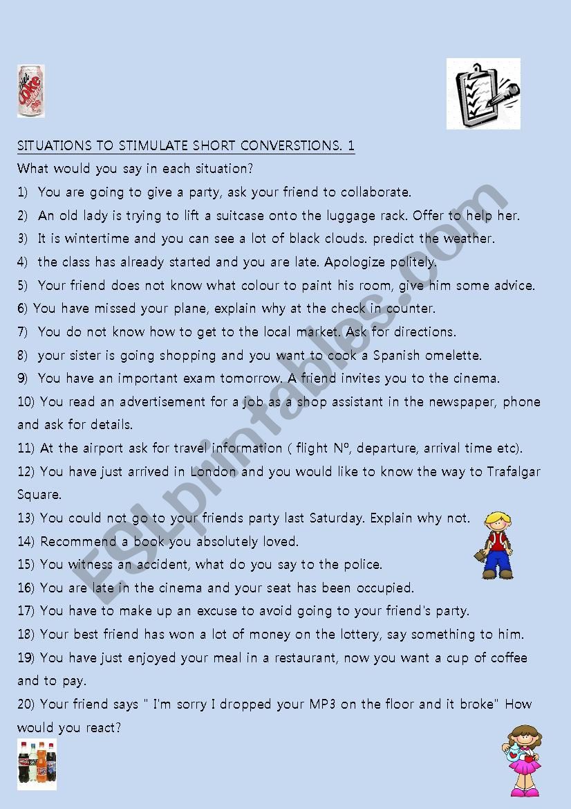 20 situations to stimulate short convesations