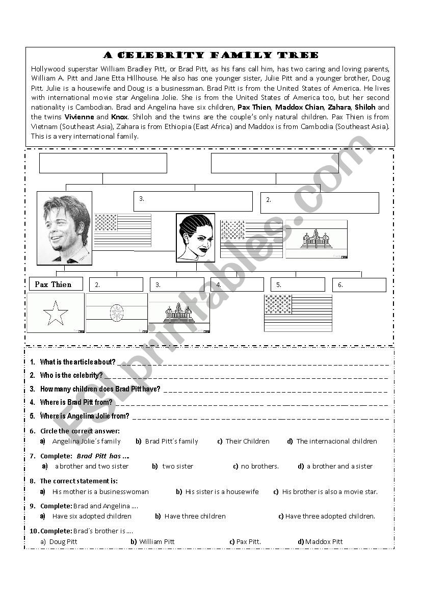 Brad Pitt worksheet