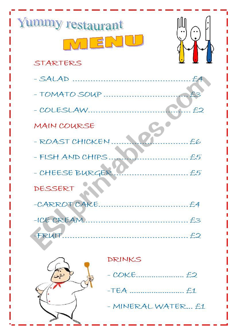 MENU worksheet