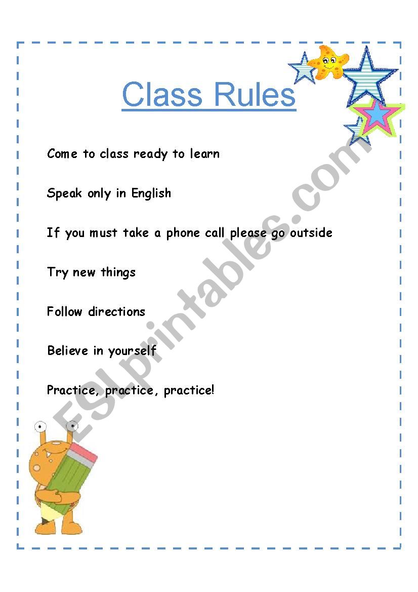 ESL class rules for adults worksheet