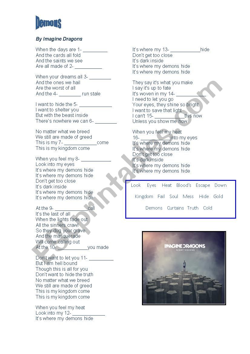 Imagine Dragons - Demons  worksheet