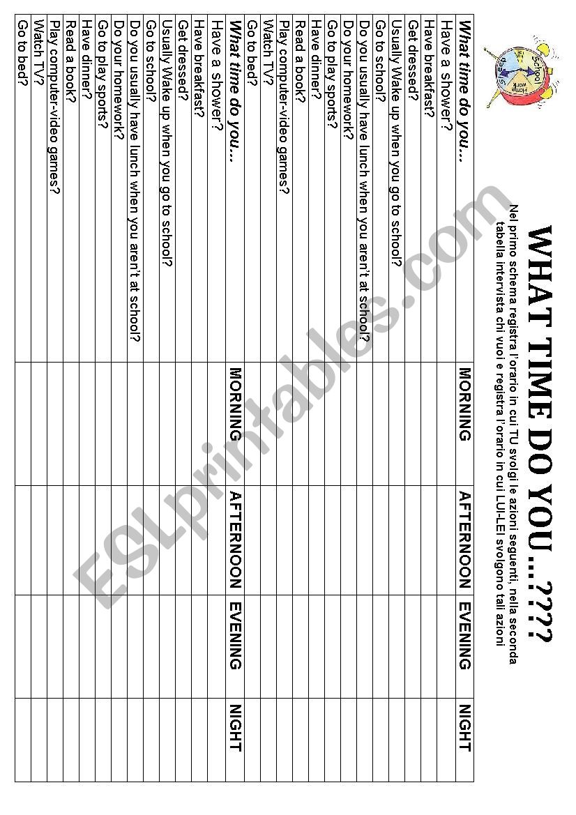 Daily routines interview worksheet