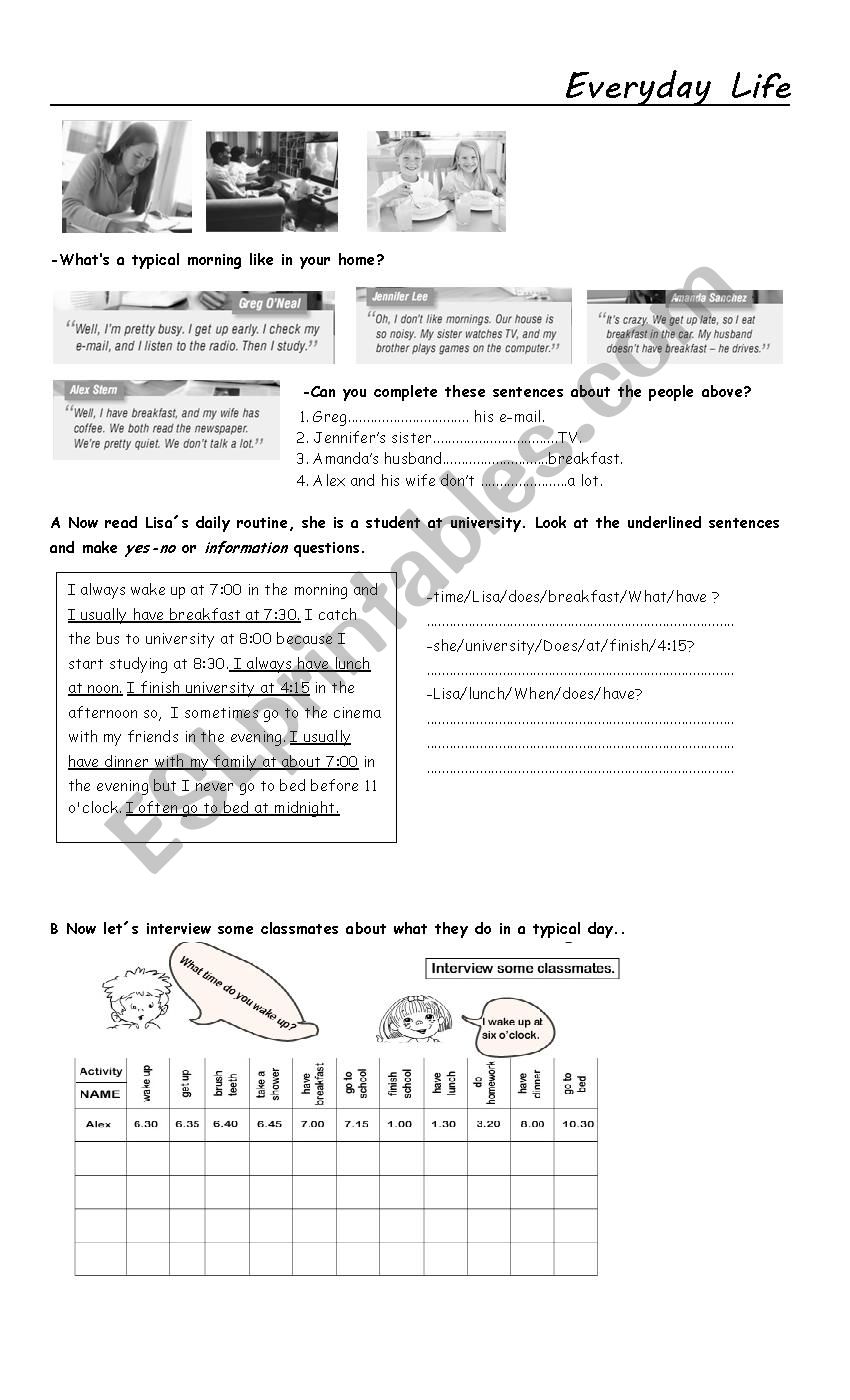 Everyday Life worksheet