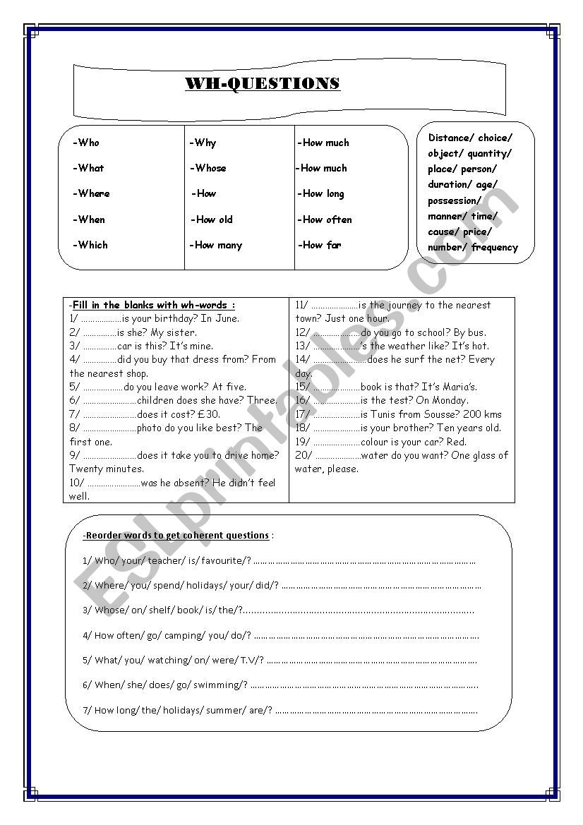 Wh-questions worksheet