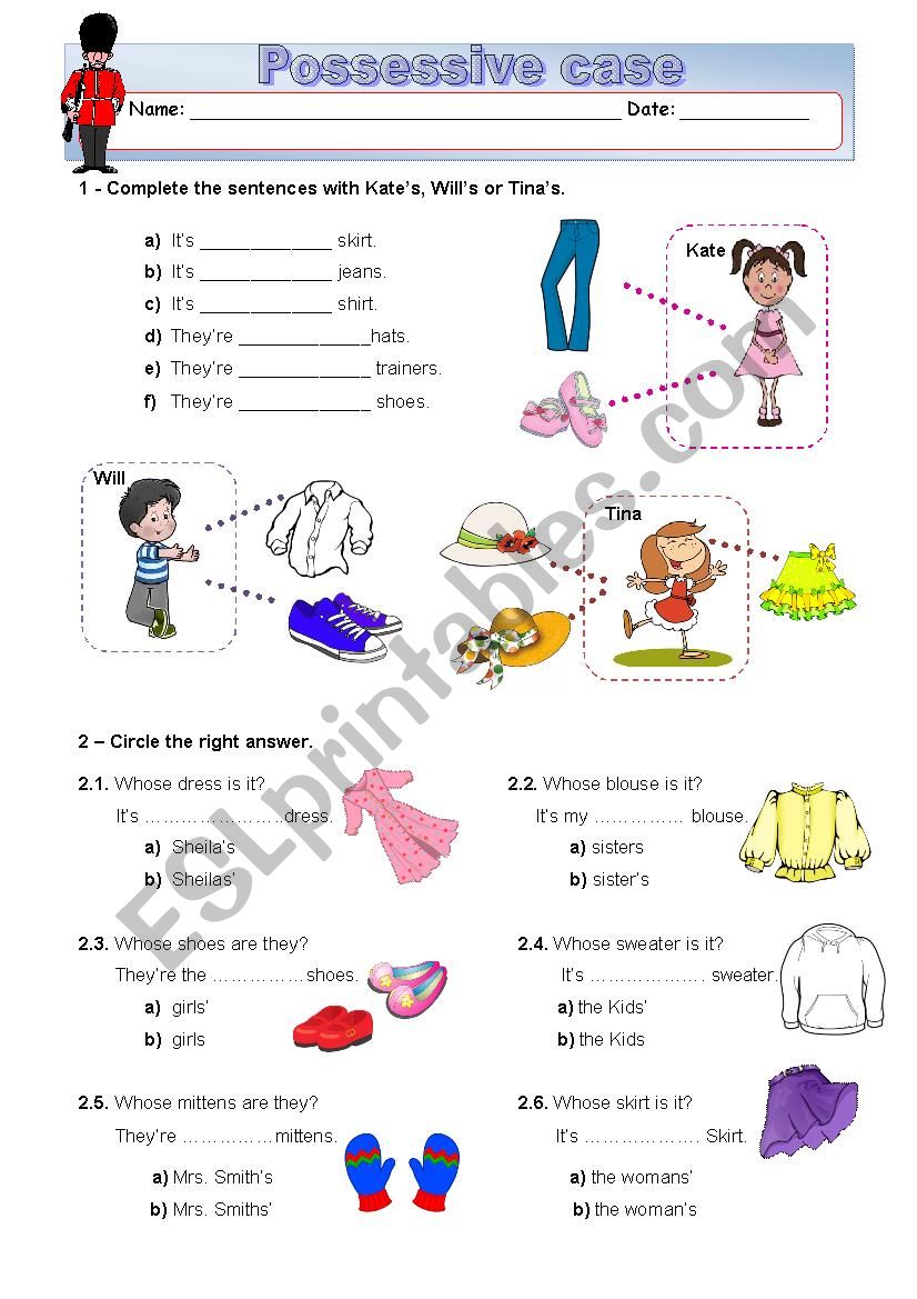clothes - possessive case worksheet