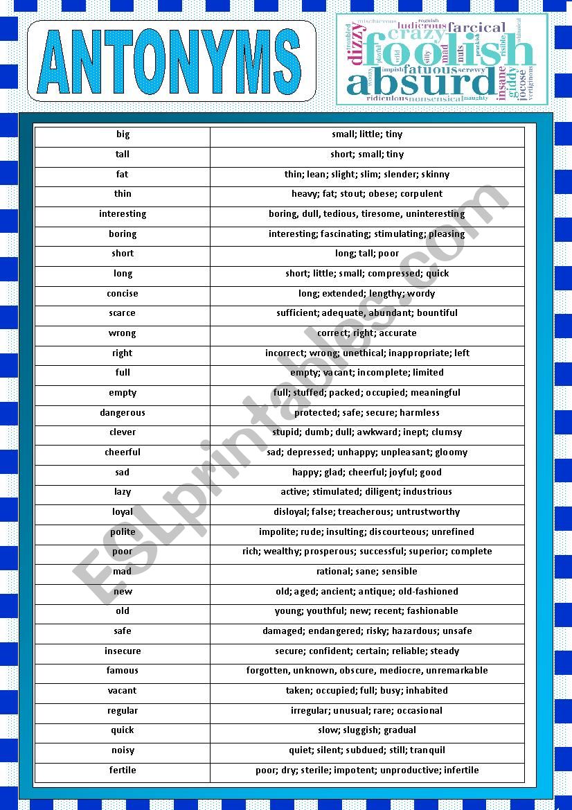 Antonyms worksheet