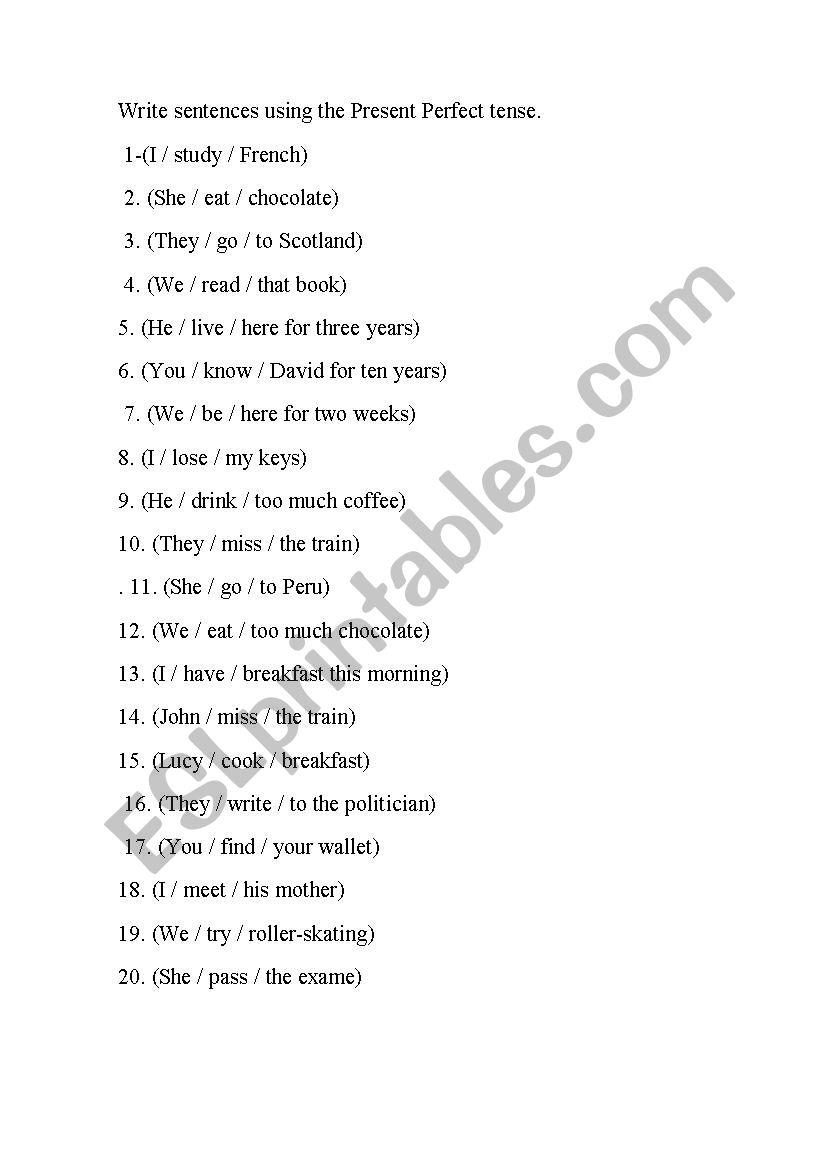 Present Perfect worksheet