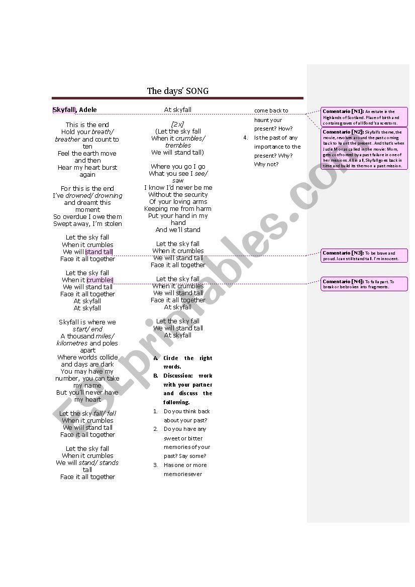 Skyfall by Adele worksheet