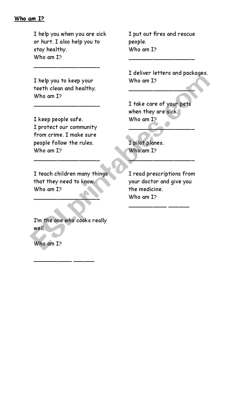 Community helpers worksheet