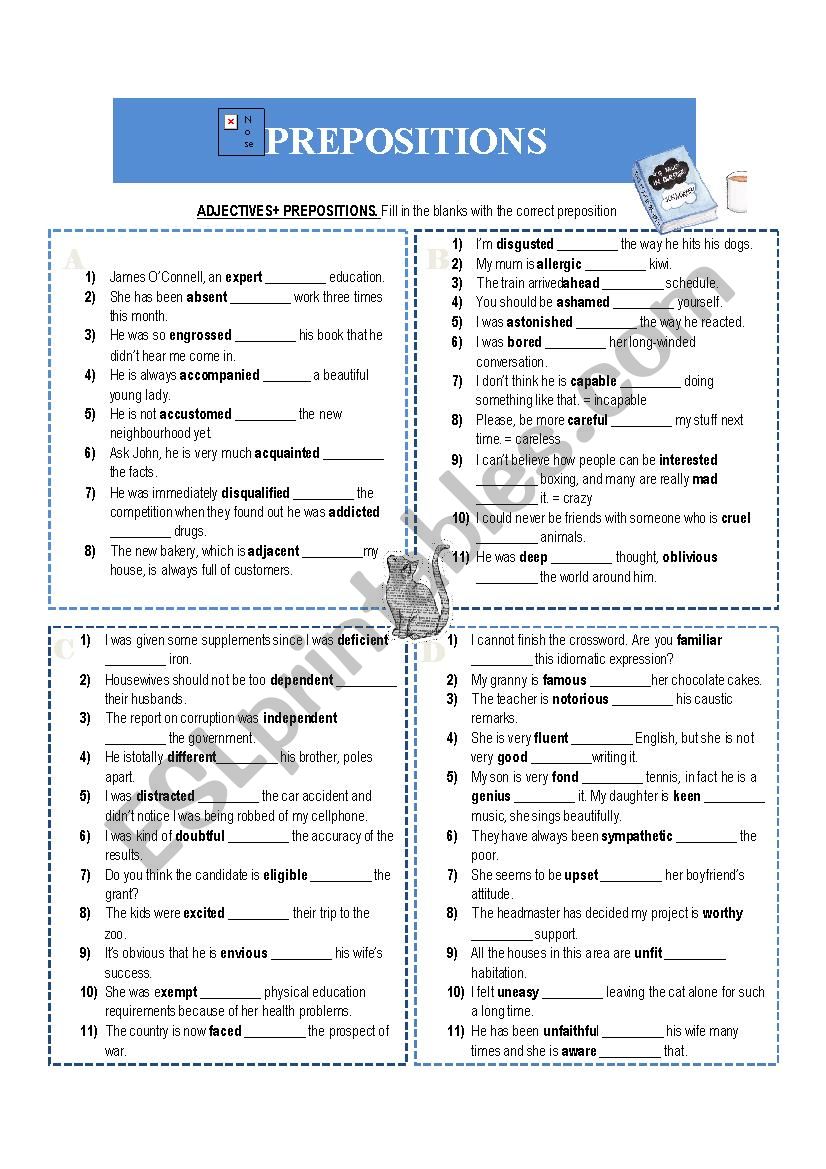 ADJECTIVES + PREPOSITIONS ( +KEY INCLUDED)