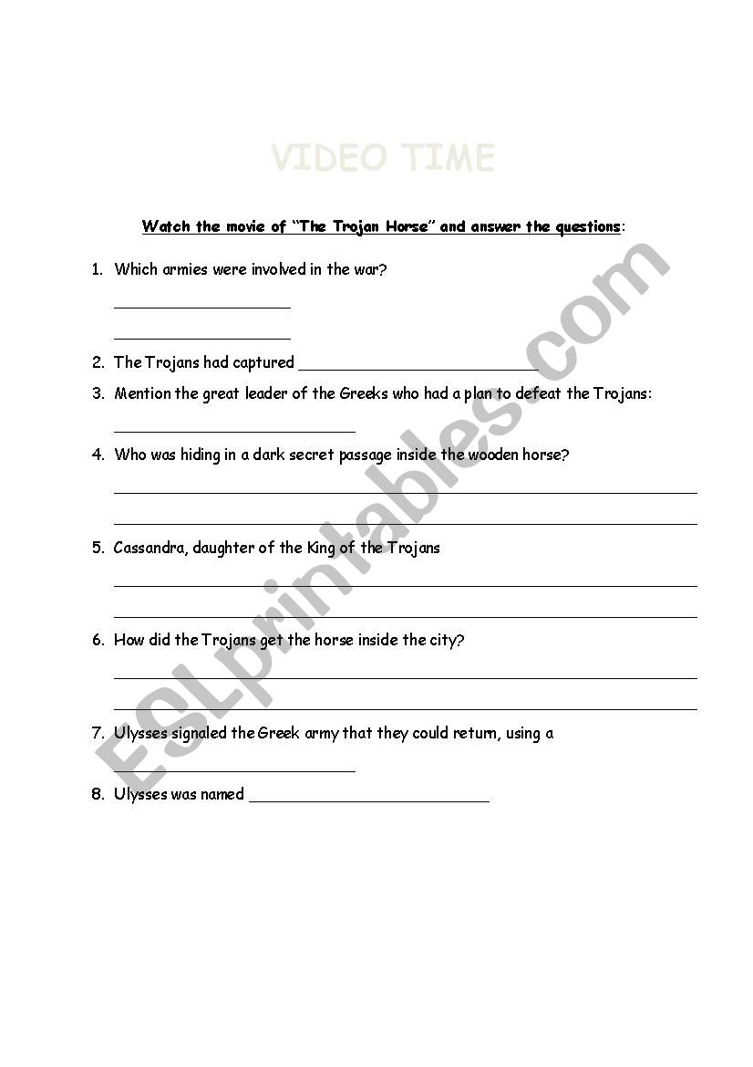 The Trojan Horse -story- worksheet