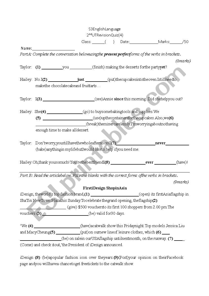Tense Quiz worksheet