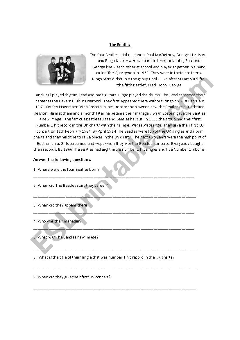 The Beatles- Past Simple form worksheet