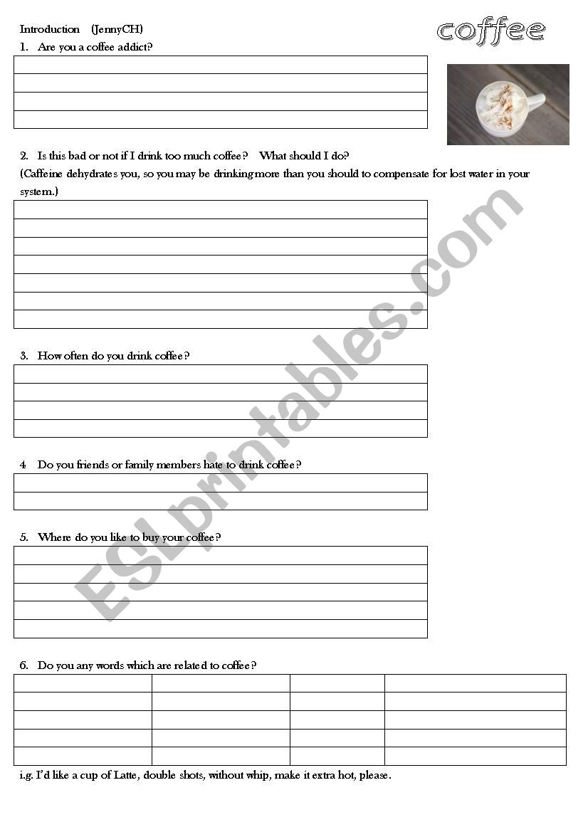 questions about coffee  worksheet