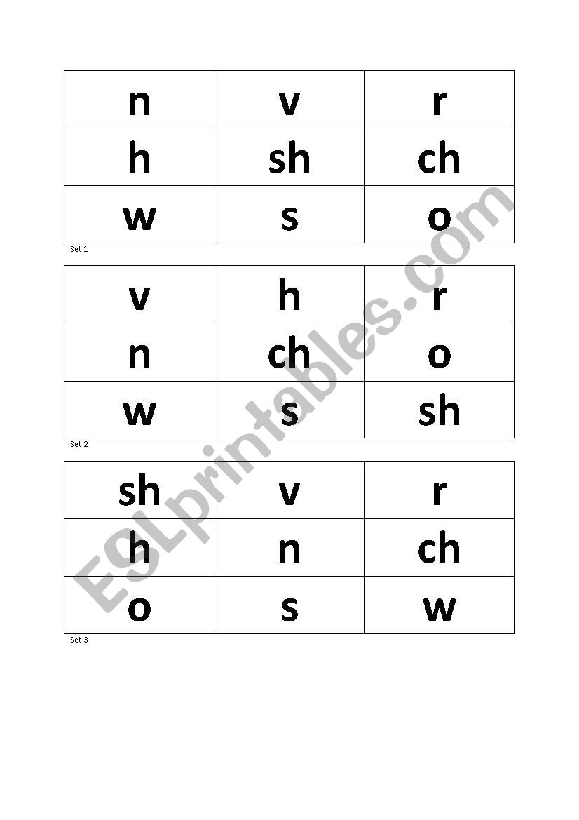 bingo cards worksheet