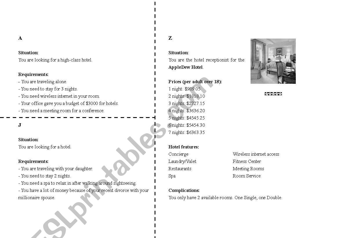 Hotel role play (part I) worksheet