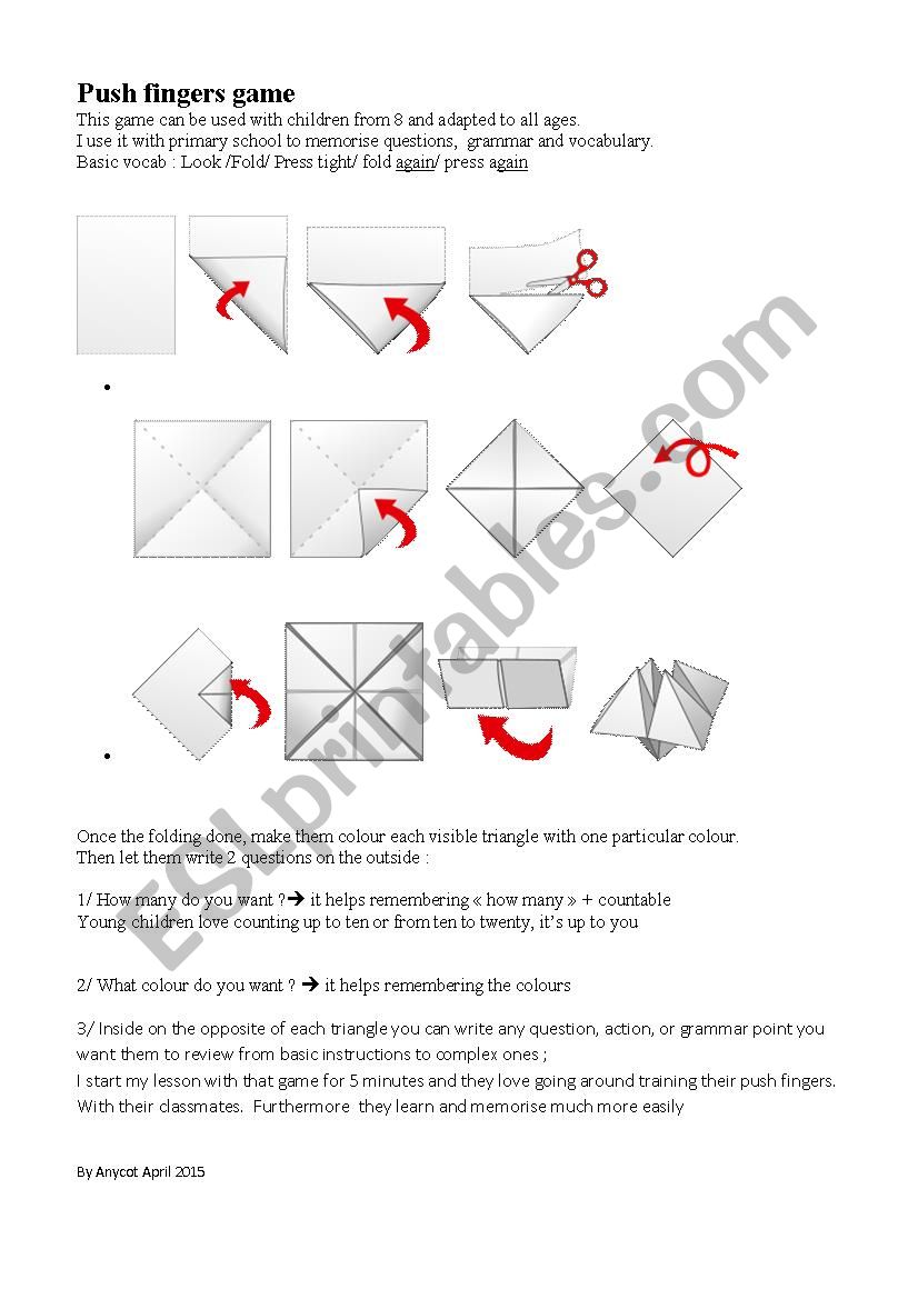 Push Fingers worksheet