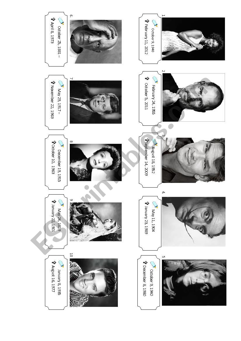 celebrities of the past  worksheet