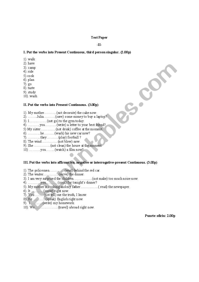 Present Continuous EXERCISES worksheet