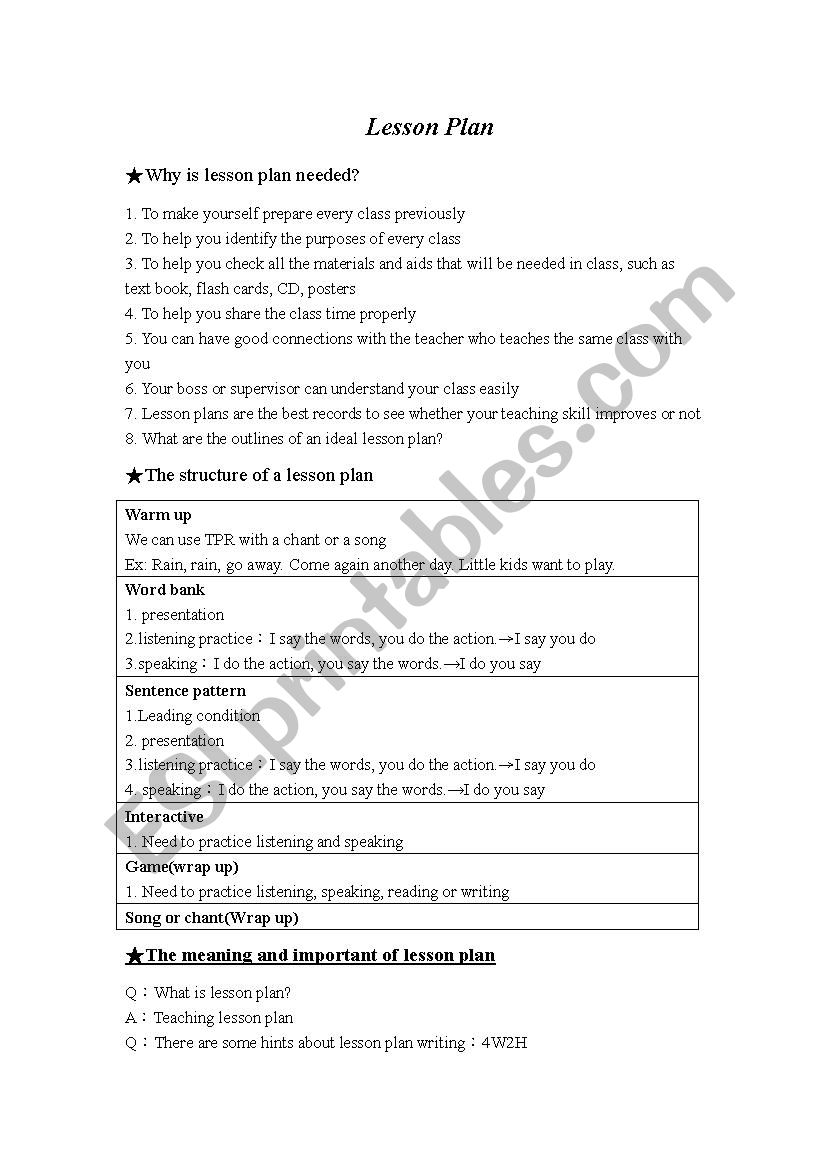 Lesson plan worksheet