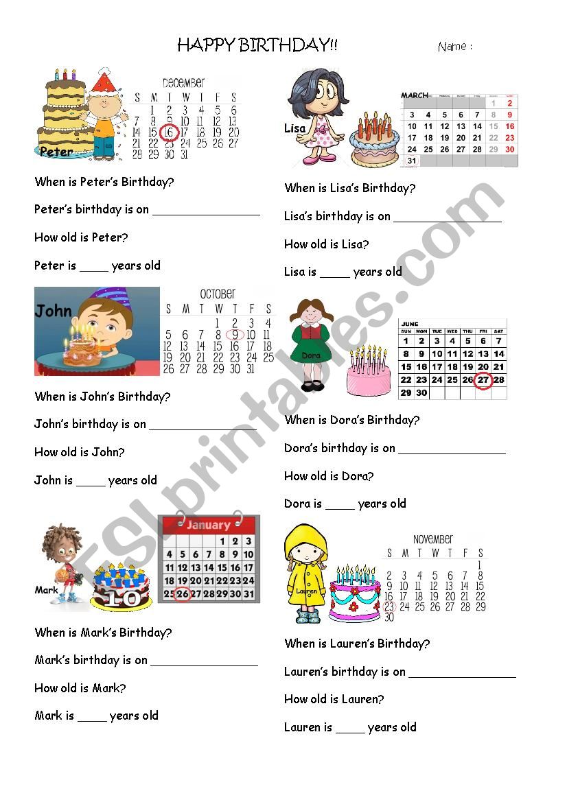 Birthday Worksheet worksheet