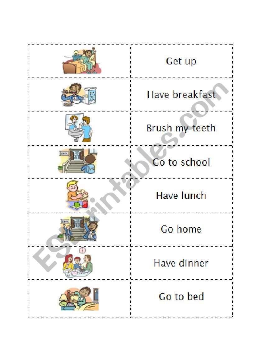 Daily Routines memory game worksheet