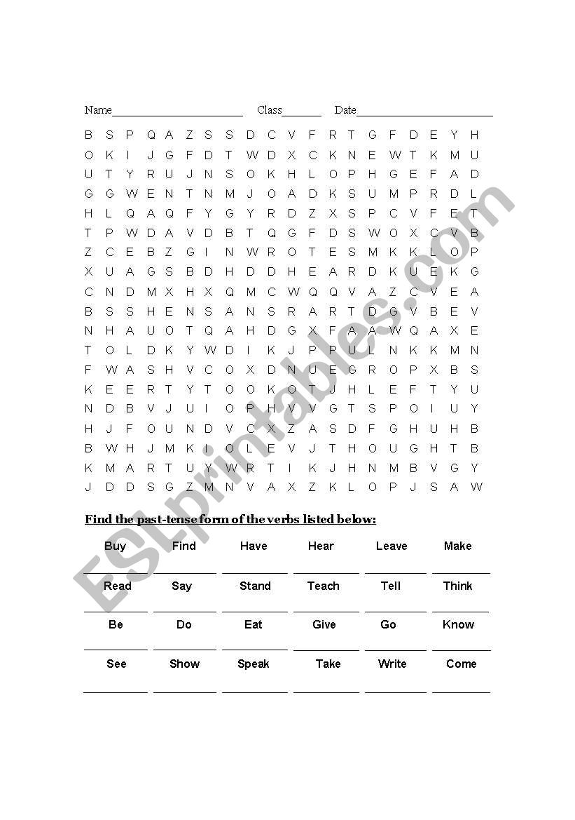 Past tense crossword worksheet