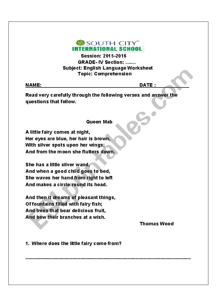 comprehension worksheet