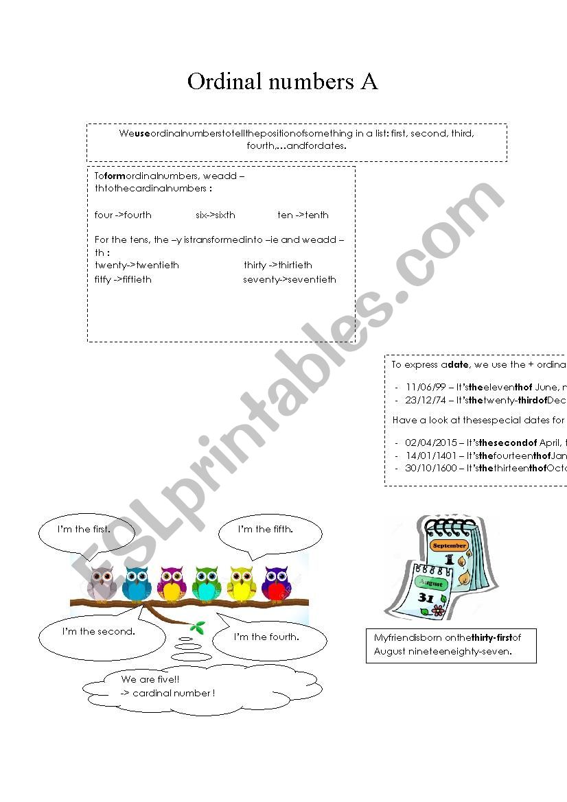 Ordinal numbers A worksheet