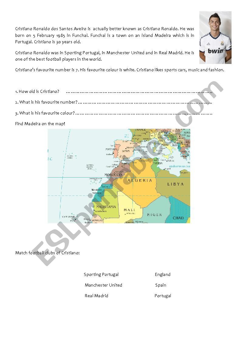 Cristiano Ronaldo - reading worksheet