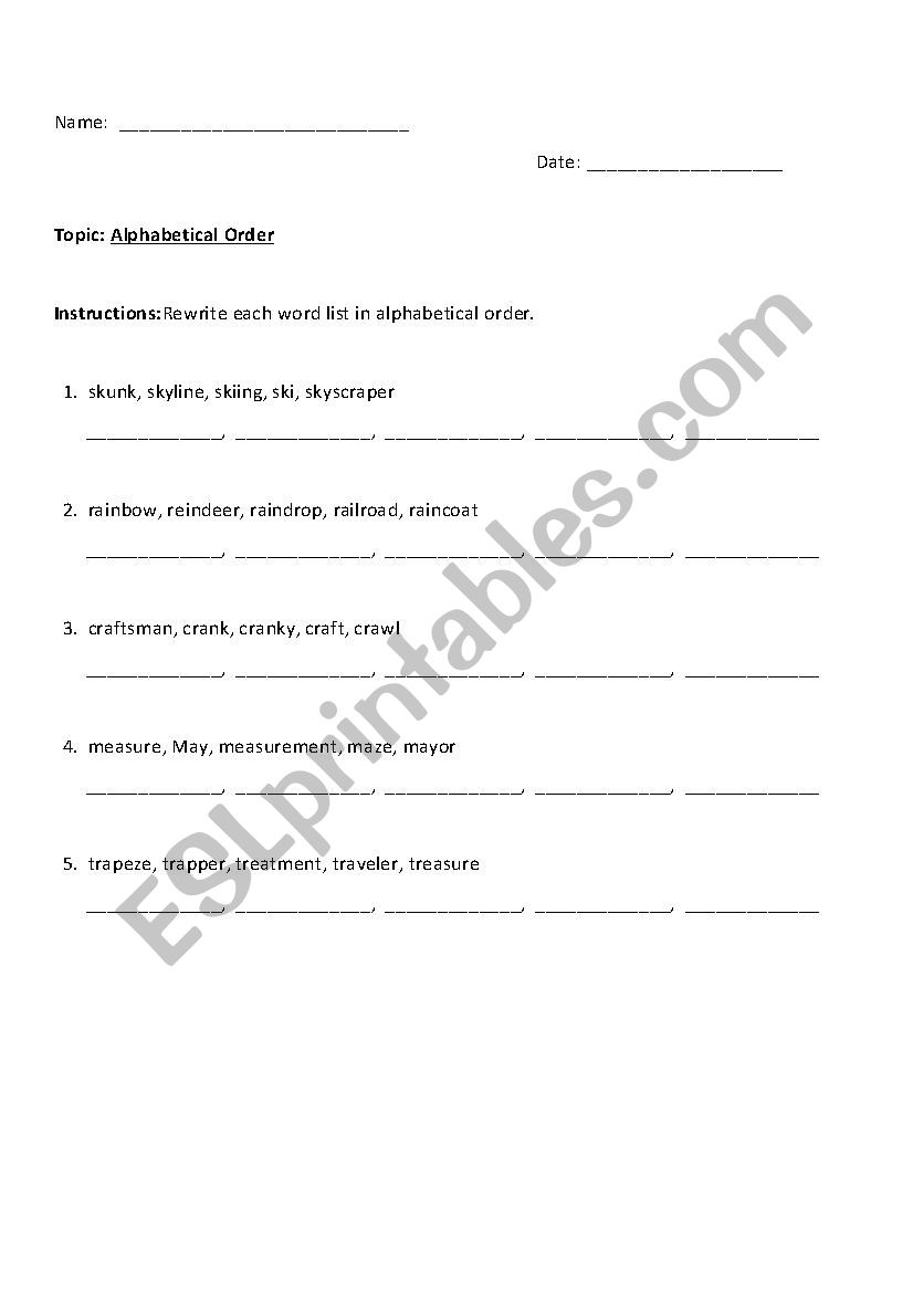 alphabetical order worksheet