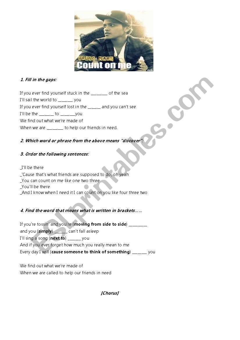 Bruno Mars - Count on Me - Lyrics Worksheet - Various activities