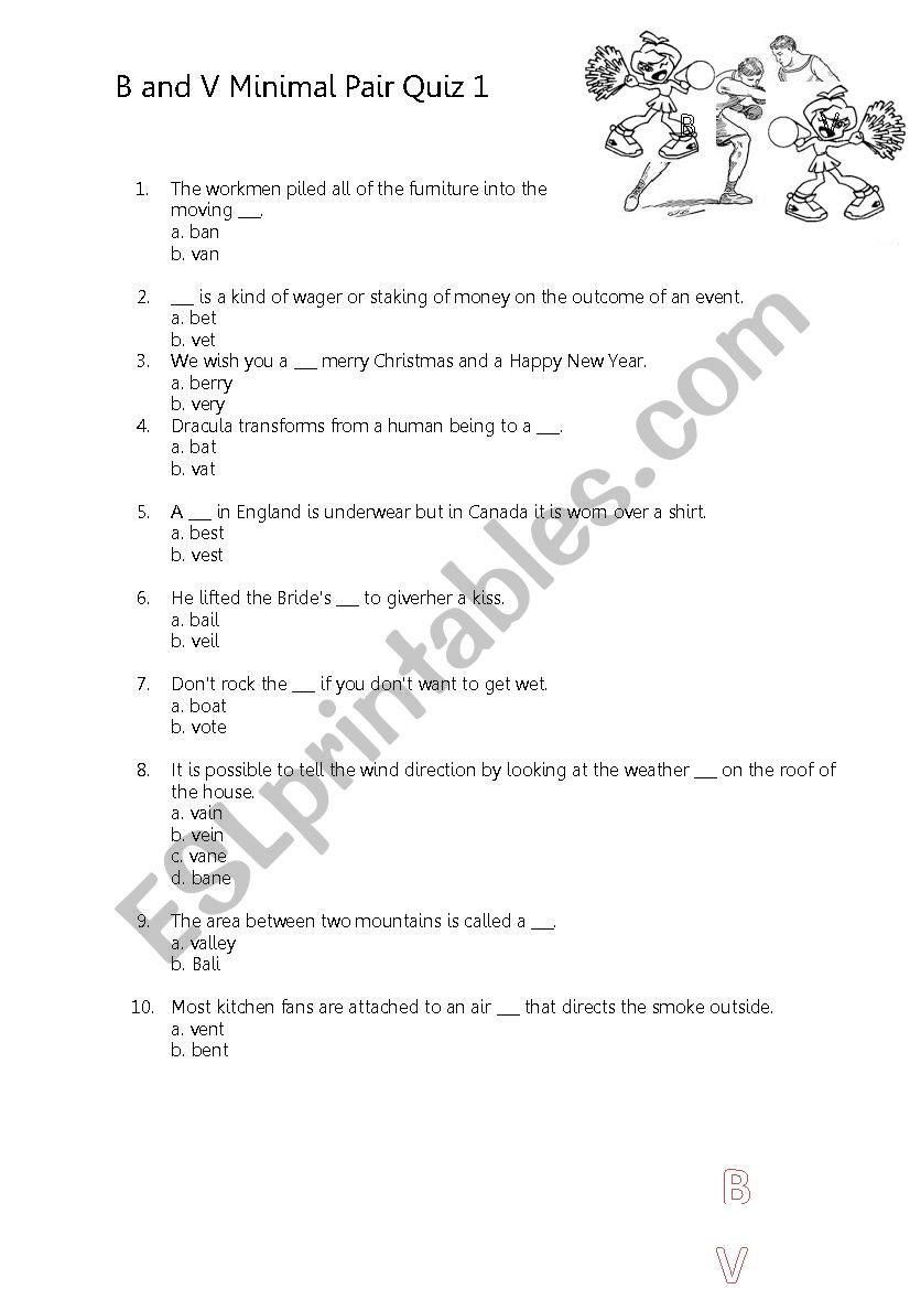 MINIMAL PAIRS V AND B worksheet